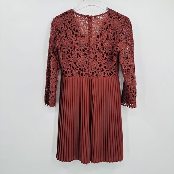 Zara Size Small Terracotta Lace Pleated Guipure Mini Dress Blogger Favorite - Picture 6 of 7